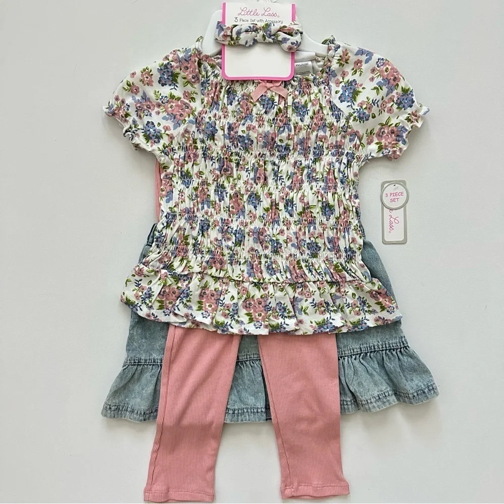 Little Lass Floral Headband and Outfit Set Size 6